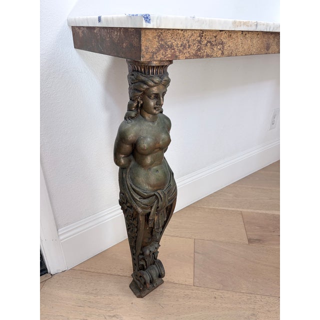 Vintage Double Caryatid Marble Console Table 73” – Classical Figural For Sale In San Diego - Image 6 of 11