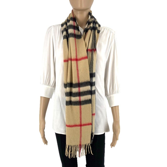 Burberry Light Beige Plaid 100% Cashmere Scarf
