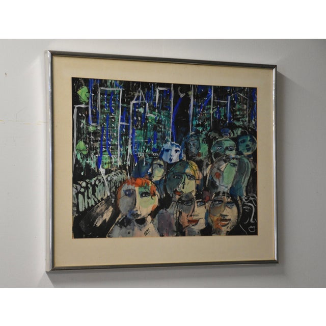 An abstract cubist watercolor painting by Michael Ross. 28.5” wide. 23.5” tall.