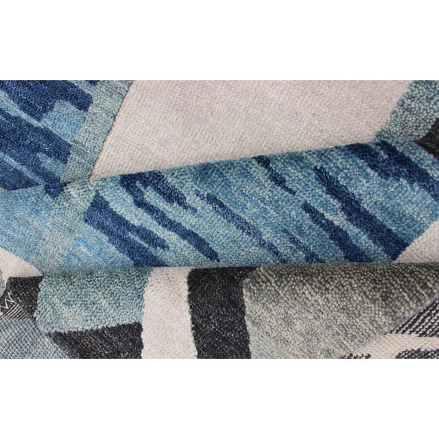 Scandinavian Piled Rug by Keivan Woven Arts, 8x10 Geometric Design Blue For Sale - Image 11 of 13