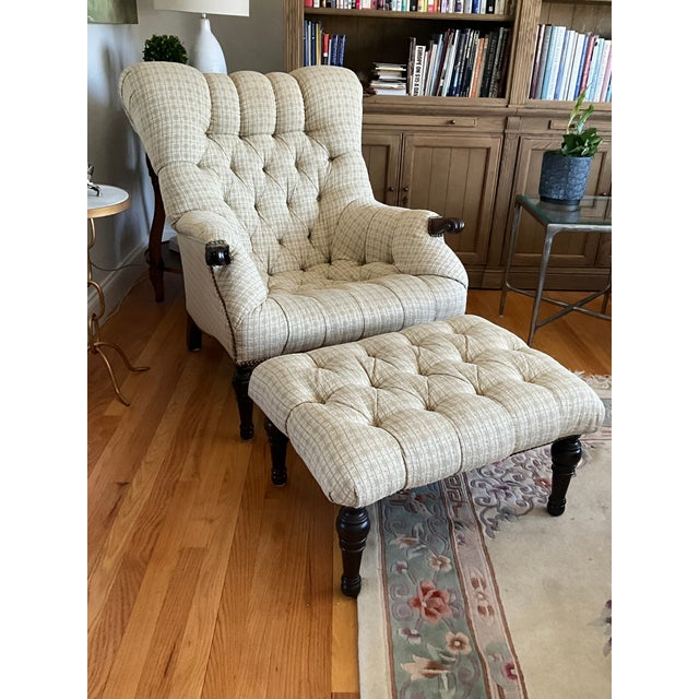 Wood Stickley Leopold’s Tufted Chair & Ottoman Set in Cherry Wood With Antiqued Nailhead Trim For Sale - Image 7 of 10