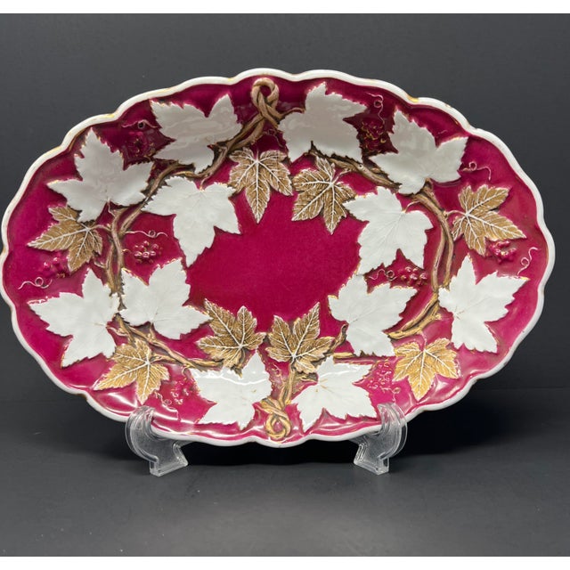 Red Antique Hand-Painted Bavarian Porcelain Cranberry & Gilt Botanical Serving Dish c.1900 For Sale - Image 8 of 8