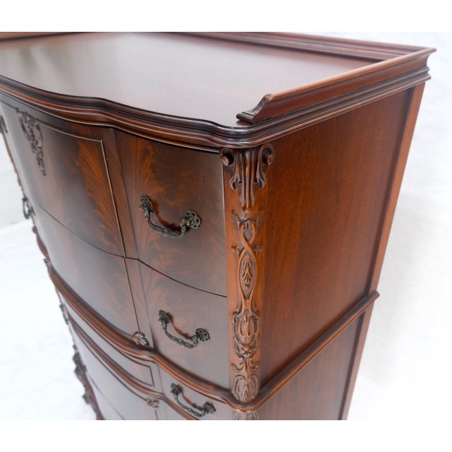 Ball & Claw Tall Carved Mahogany Chinese Chippendale Style Bow Front High Chest Dresser