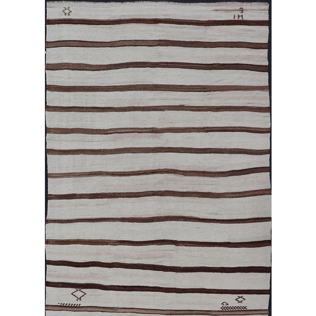 Traditional Flat-Weave Kilim Vintage Gallery Rug From Turkey With Horizontal Stripes For Sale - Image 3 of 14