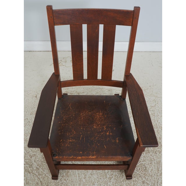 Age: C.1900-1910 Details: Signed Stickley High Quality Construction Oak Arts And Crafts Vertical Backslats Peg...