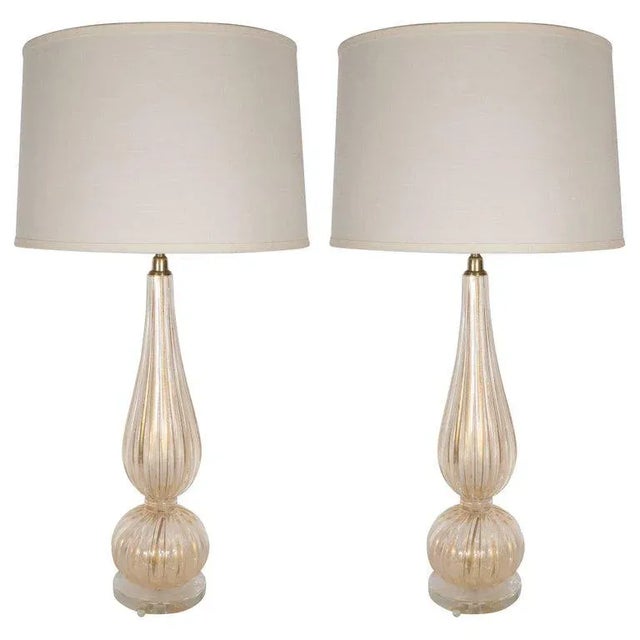 Gold Modernist Handblown Murano Glass Table Lamps with 24-Karat Gold Flecks - a Pair For Sale - Image 8 of 8