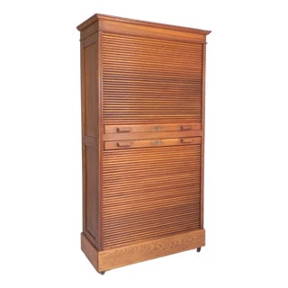 Oak Roller Shutter Cabinet with Shutters One Above the Other, 1930s For Sale