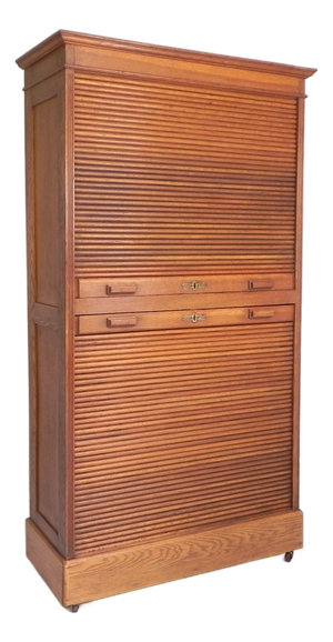 Oak Roller Shutter Cabinet with Shutters One Above the Other, 1930s