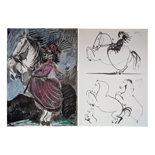 Pablo Picasso, Jacqueline Riding, Offset Color Lithographs, 1961, Set of 2 For Sale