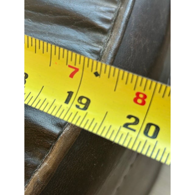 Plastic Midcentury Modern Faux Leather Ottoman on Roller Wheels in Dark Brown For Sale - Image 7 of 8
