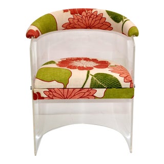 Charles Hollis Jones Style Lucite Barrel Armchair, Desk Chair, Vanity Chair 1970 For Sale