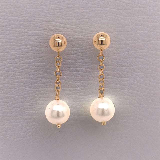 Fine Quality Japanese Akoya Pearl Dangle Earrings 1.25" 14k Gold 8.19 mm Certified $990 017542 This is a Unique Custom...