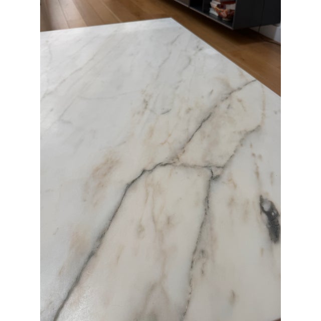 2010s Custom-Made White Marble Coffee Table With Brass Base For Sale - Image 5 of 6