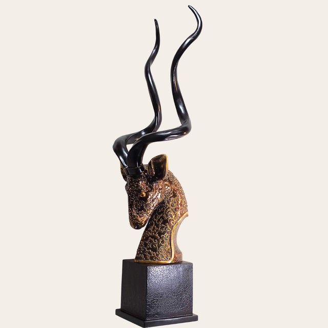Modern Modern Gilded Antelope Bust Sculpture on Plinth, 41” Tall For Sale - Image 3 of 12