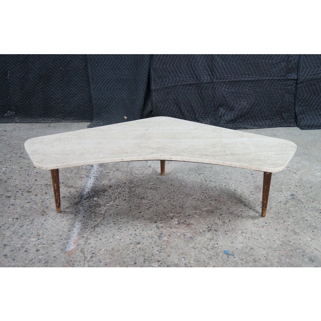 Mid 20th Century Mid Century Modern Sculptural Travertine Stone Walnut Boomerang Coffee Table MCM For Sale - Image 5 of 15