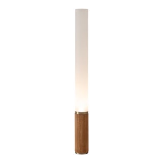 1980s Tambo Cylindro, 60" Accent Floor Lamp, Natural Ash, Weathered Brass For Sale