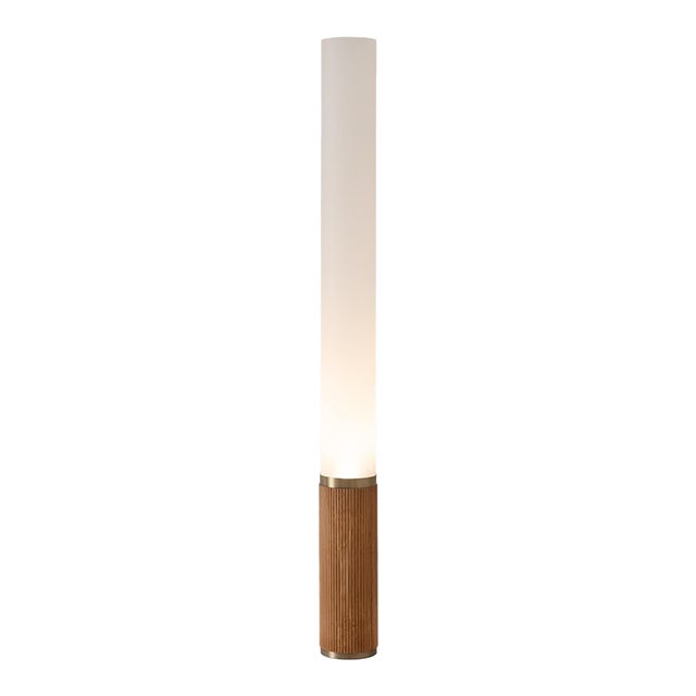 1980s Tambo Cylindro, 60" Accent Floor Lamp, Natural Ash, Weathered Brass For Sale