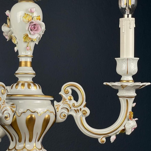 Vintage Capodimonte Porcelain 3-Arm Chandelier, Italy, 1940s For Sale - Image 12 of 14
