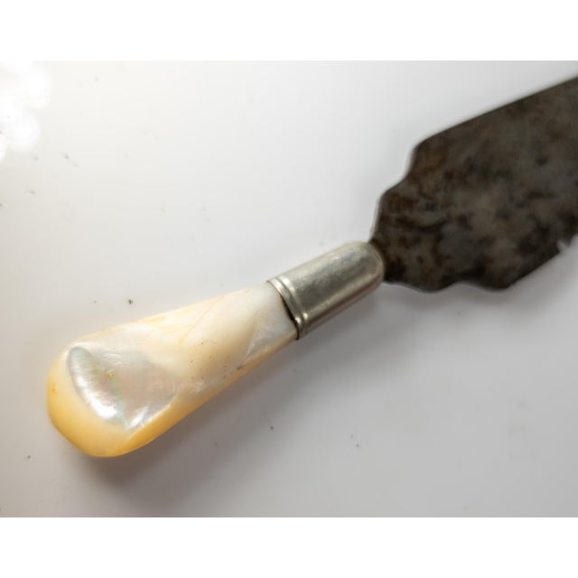 Gray 19th Century English Victorian Steel Bread Knife With Mother of Pearl Handle For Sale - Image 8 of 12