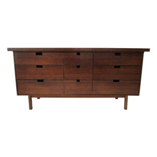 Nakashima Styled Mid Century Walnut Nine Drawer Dresser For Sale