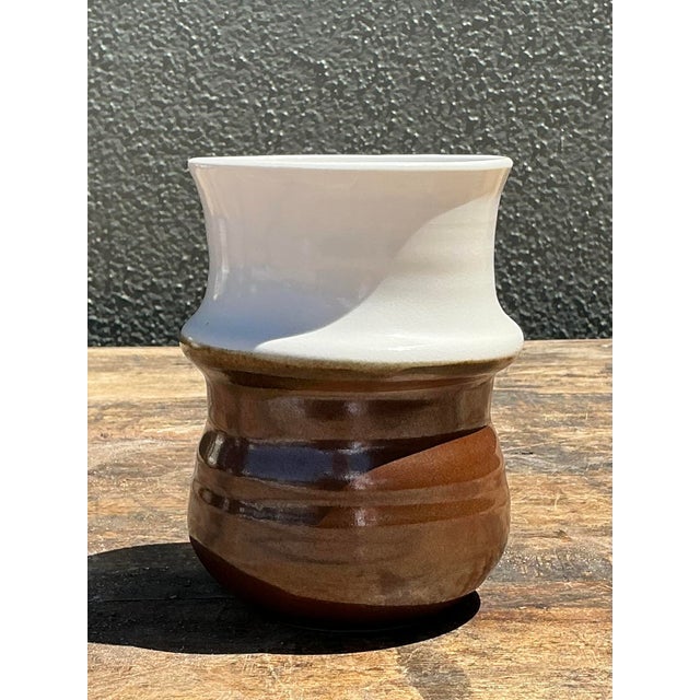 Late 20th Century Vintage Two Tone Original Studio Pottery Vase For Sale - Image 5 of 12