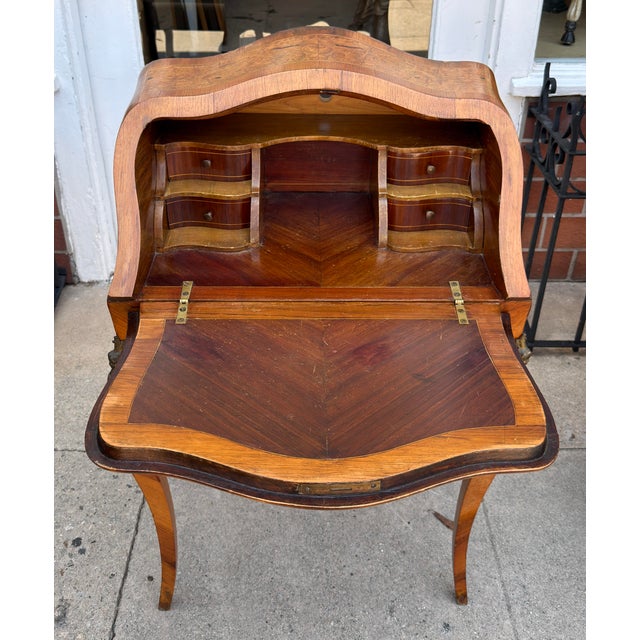 Brown Antique Petite French Inlaid Secretary Desk For Sale - Image 8 of 9