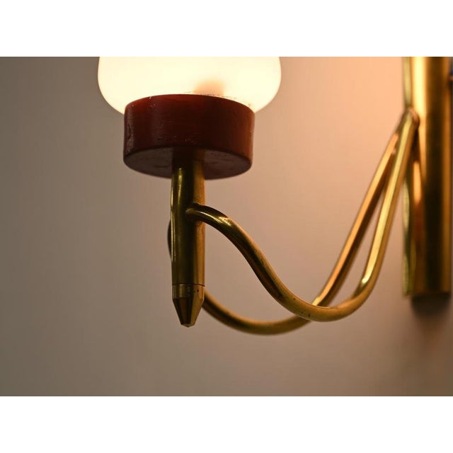 Sconces in Brass, Opal Glass and Red Metal attributed to Oscar Torlasco, Italy, 1950s, Set of 2 For Sale - Image 11 of 14