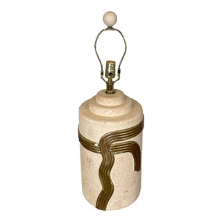 1980s Lee Reynolds for Vanguard Hollywood Regency Plaster Table Lamp in Pale Pink & Gold For Sale