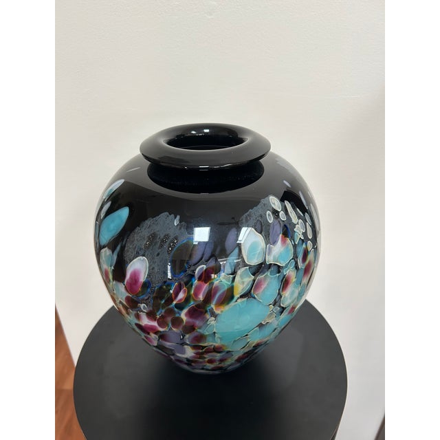 Black Contemporary Signed Charles Correll Art Glass Cabinet Vase For Sale - Image 8 of 14