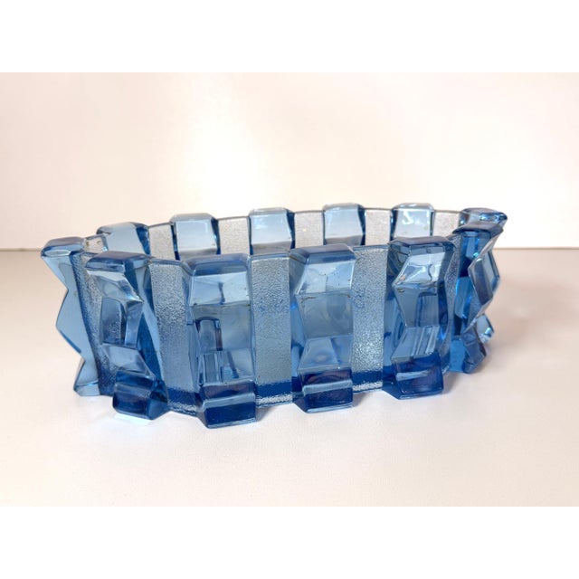 1970s Art Deco Blue Glass Bowl by Rudolf Schrötter for Inwald, Poland, 1970s For Sale - Image 5 of 13