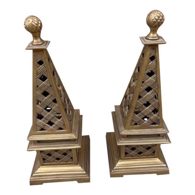 Pair of Brass Obelisks 1990s For Sale