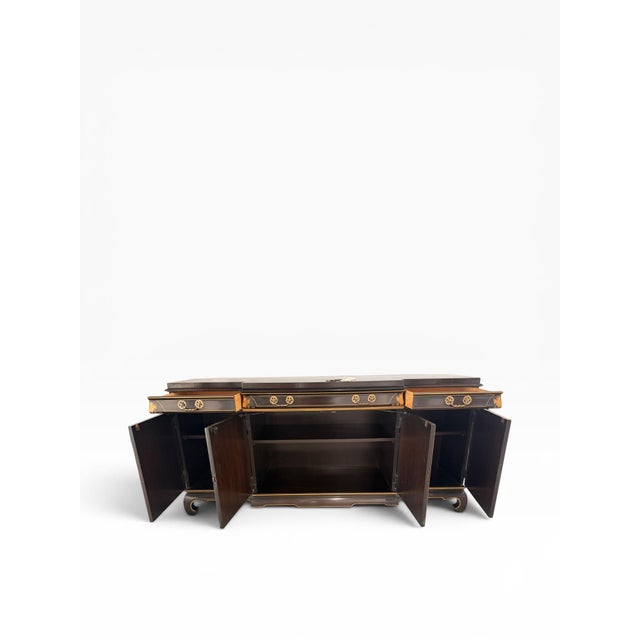 Brown 1984 Karges Furniture Hand-Painted Chinoiserie Lacquer Credenza With Asian Chow Legs For Sale - Image 8 of 15