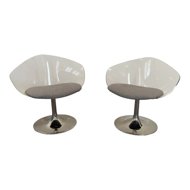 1970s Acrylic Lucite Shell Swivel Chairs on Tulip Bases - a Pair For Sale
