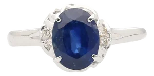 1.66 Carat Oval Blue Sapphire and Diamond Platinum Dainty Ring