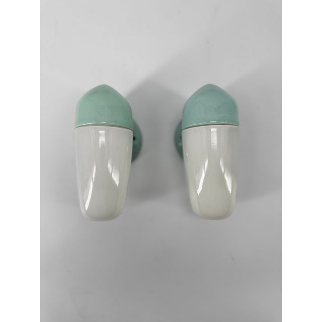 Mid-Century Modern Ceramic Aqua Blue Green Wall Lamp by Wilhelm Wagenfeld for Lindner, 1958 For Sale - Image 3 of 14