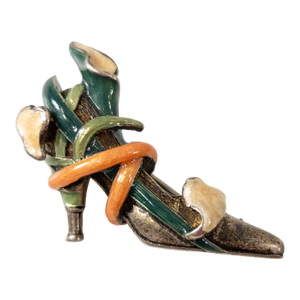 Mid-Century Thailand Sterling Silver and Enamel High Heel Shoe Form Pin