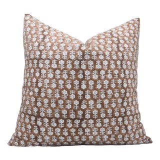 Fabdivine Handcrafted Block Print Cushion Cover 18x18 Inch Thick Cotton White-Tulsi Buti For Sale