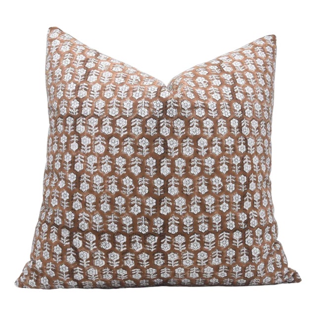 Fabdivine Handcrafted Block Print Cushion Cover 18x18 Inch Thick Cotton White-Tulsi Buti For Sale