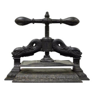 Antique 19th C. Cast Iron Classical Figural Dolphin Victorian Book Press For Sale