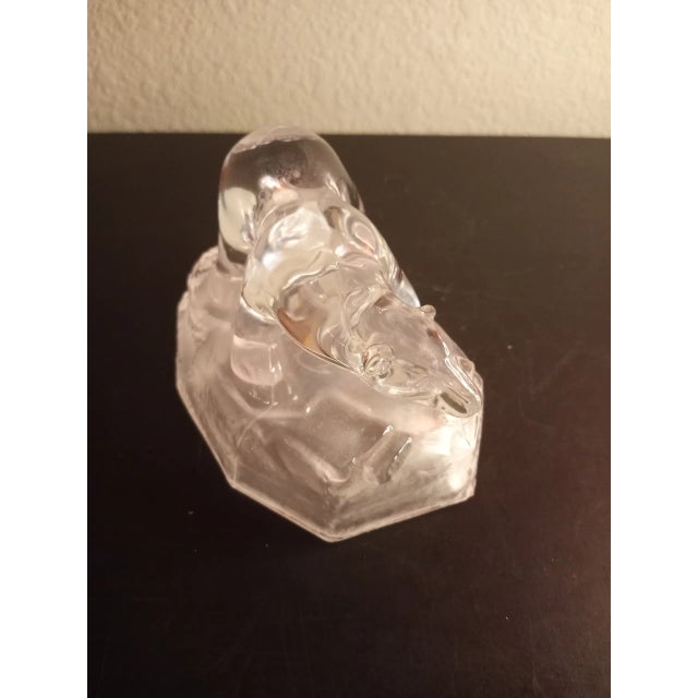 Glass 1980s Clear Art Glass Bear Figurine on Frosted Glass Pedestal For Sale - Image 7 of 8