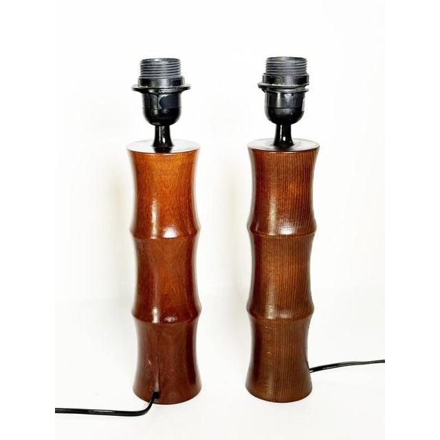 1990s Cylindrical Wooden Table Lamps, France, 1990s, Set of 2 For Sale - Image 5 of 14