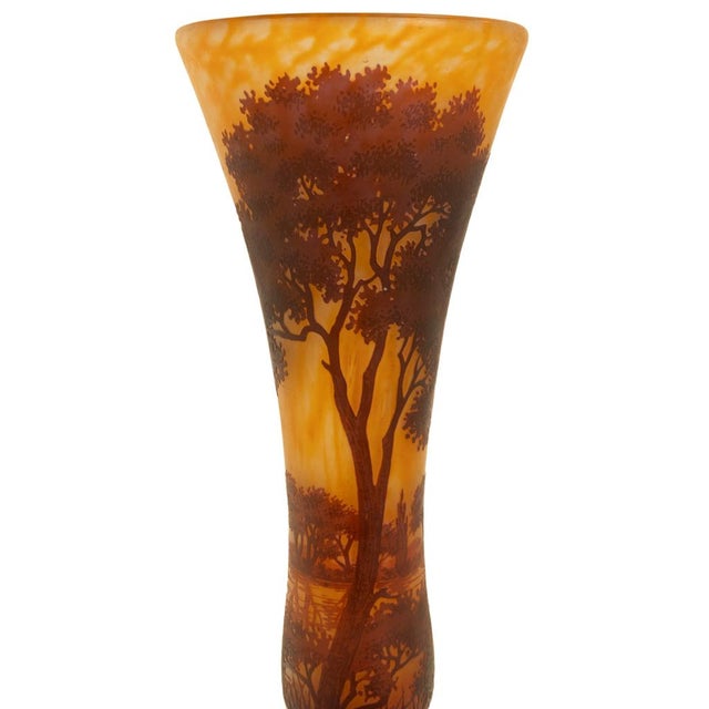 Large Antique French Art Nouveau Daum Nancy Cameo Tree Landscape Glass Vase 1900 For Sale - Image 14 of 18