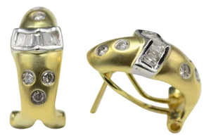 The Bekans: Ladies 14K Two Tone Huggie Style Earrings set with Diamonds, 2 Pieces