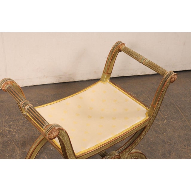 Mid 20th Century Italian Carved-Wood Curule Stool W/Cushion For Sale - Image 4 of 13