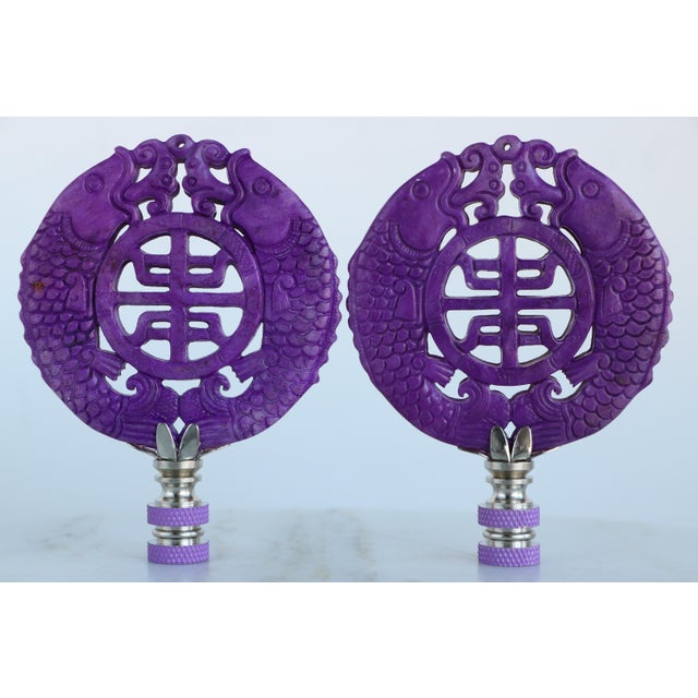 2020s Kissing Koi Fish Lamp Finials on Chrome Hardware - A Matching Pair For Sale - Image 5 of 8