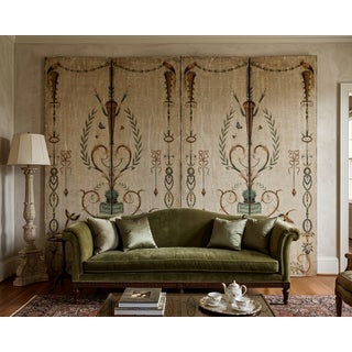 French Neo-Classical Style Painted Four Panel Screen or Wall Art Att. Maitland-Smith For Sale