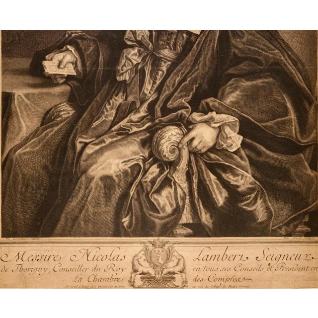 17th Century N. Lambert Seigneur de Thorigny: 17th C. Engraved Portrait After Largillière, 1698 For Sale - Image 5 of 6