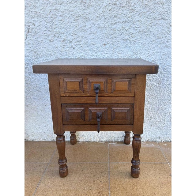 Mid-Century Spanish Rustic Wood Bedside Tables, 1940s, Set of 2 For Sale - Image 4 of 12