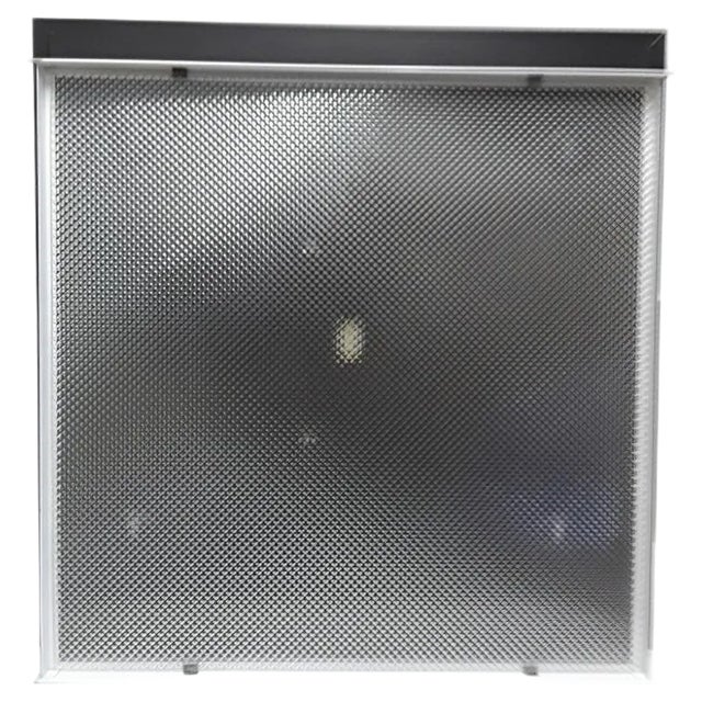 Large Flat Square Ceiling Lamp with Black Metal Mount from AEG, 1970s For Sale