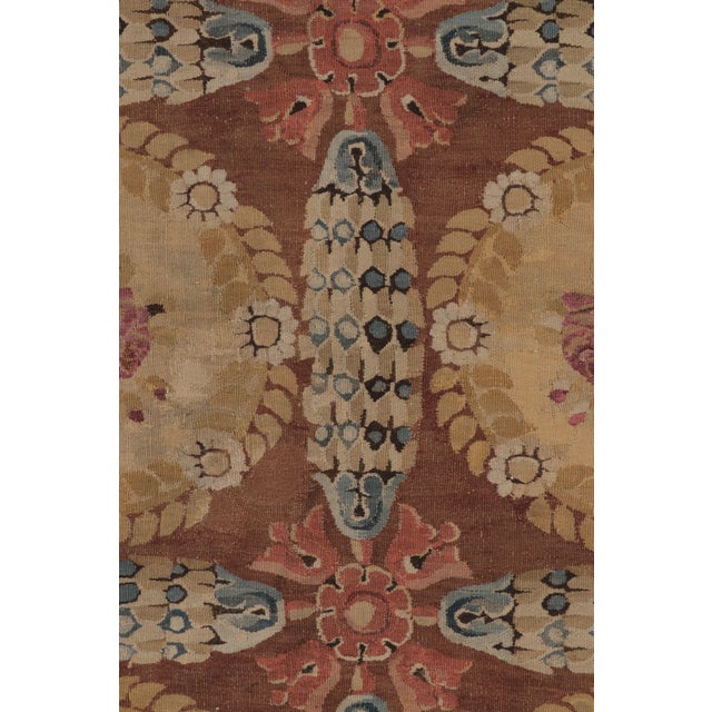 Camel Antique 19th Century Aubusson Square Rug With Bold Floral Medallion - Rug & Kilim For Sale - Image 8 of 11